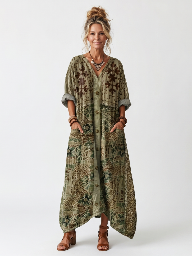 Aleta | Vestido midi con botones delanteros y bolsillos