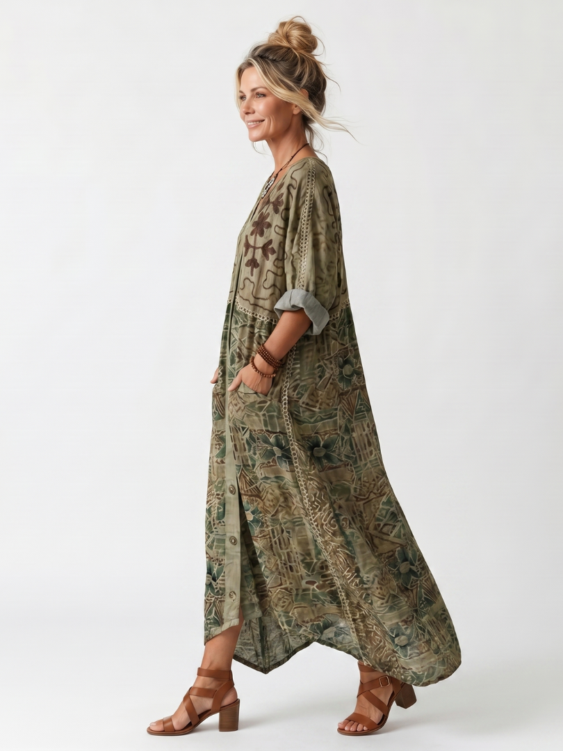 Aleta | Vestido midi con botones delanteros y bolsillos