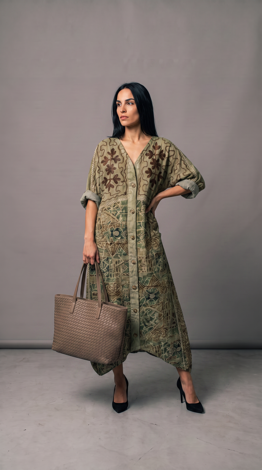 Aleta | Vestido midi con botones delanteros y bolsillos