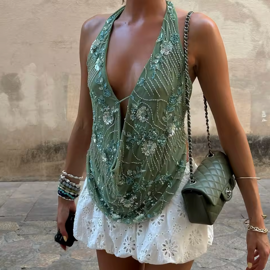 Top verde con cuello halter