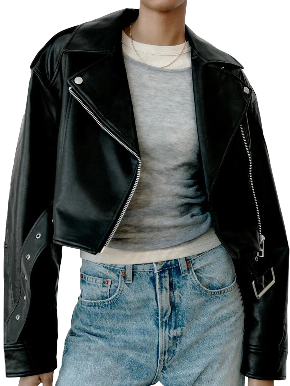 Naye - Chaqueta de mujer de piel sintética PU
